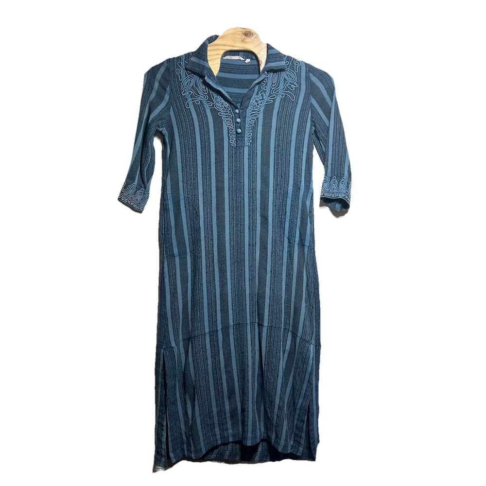 Soft Surroundings Women's Striped Embroidered Lagenlook‎ Bohemian Kaftan Large